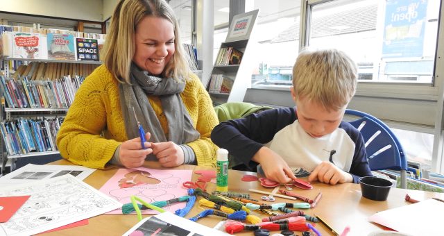 An image of a Family Learning learner completing a craft activity