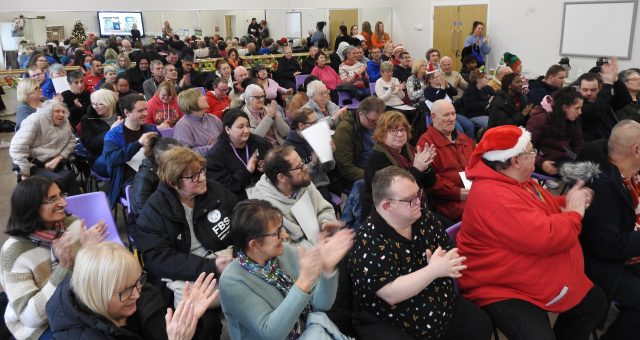 Photograph shows the audience gathered at Enderby Adult Learning Centre for Celebration of Learning 2023.