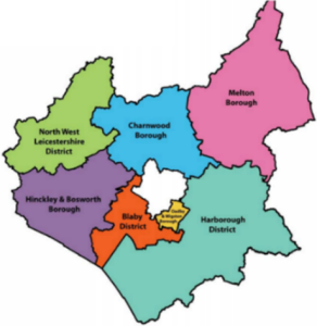 A map showing the districts of Leicestershire